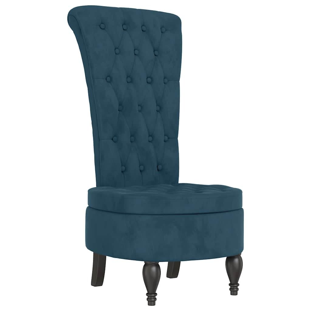High Back Blue Velvet Armchair with Padded Seat