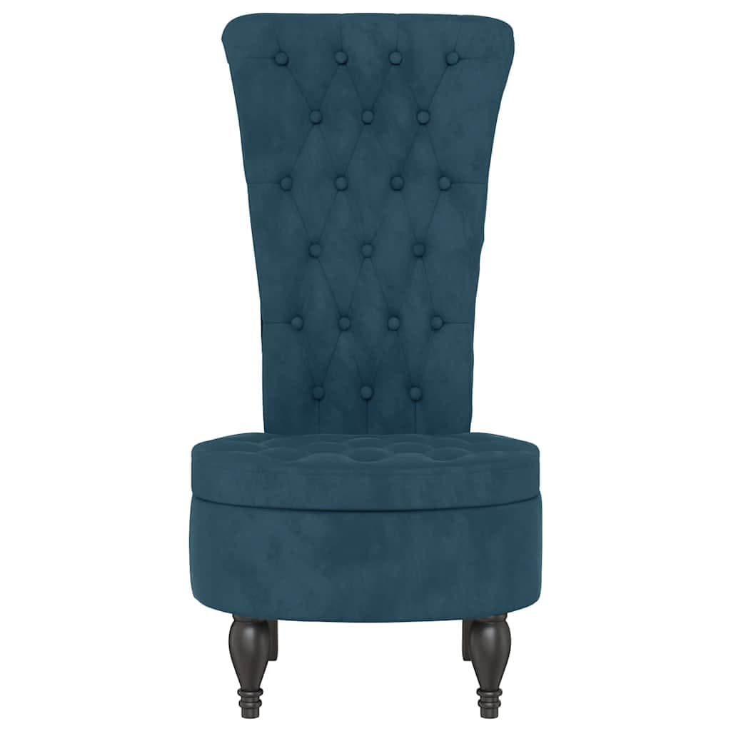 High Back Blue Velvet Armchair with Padded Seat