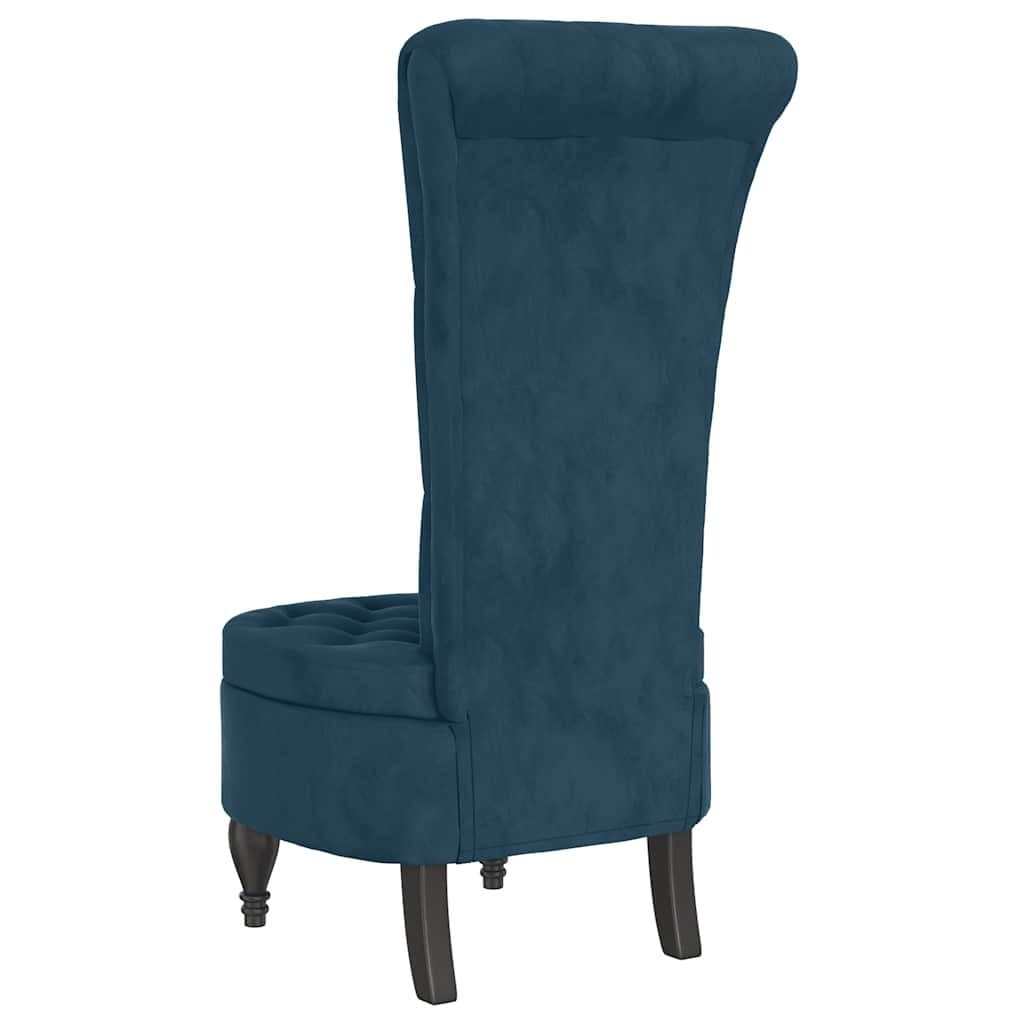 High Back Blue Velvet Armchair with Padded Seat