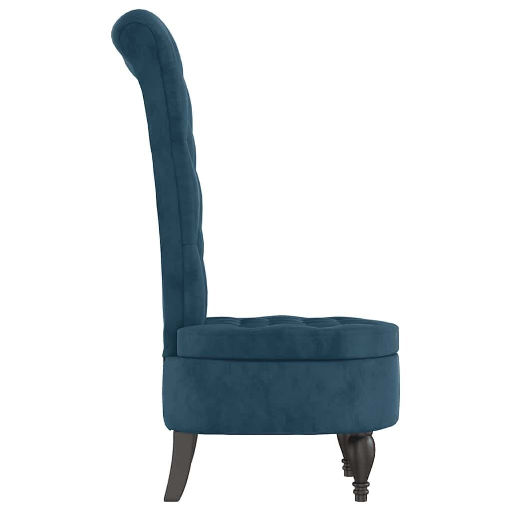High Back Blue Velvet Armchair with Padded Seat