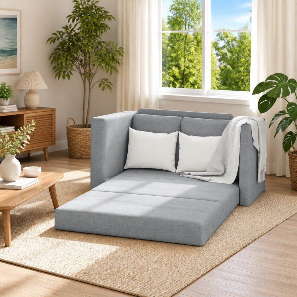 Grey Fabric 2-in-1 Convertible Loveseat Floor Sofa Bed