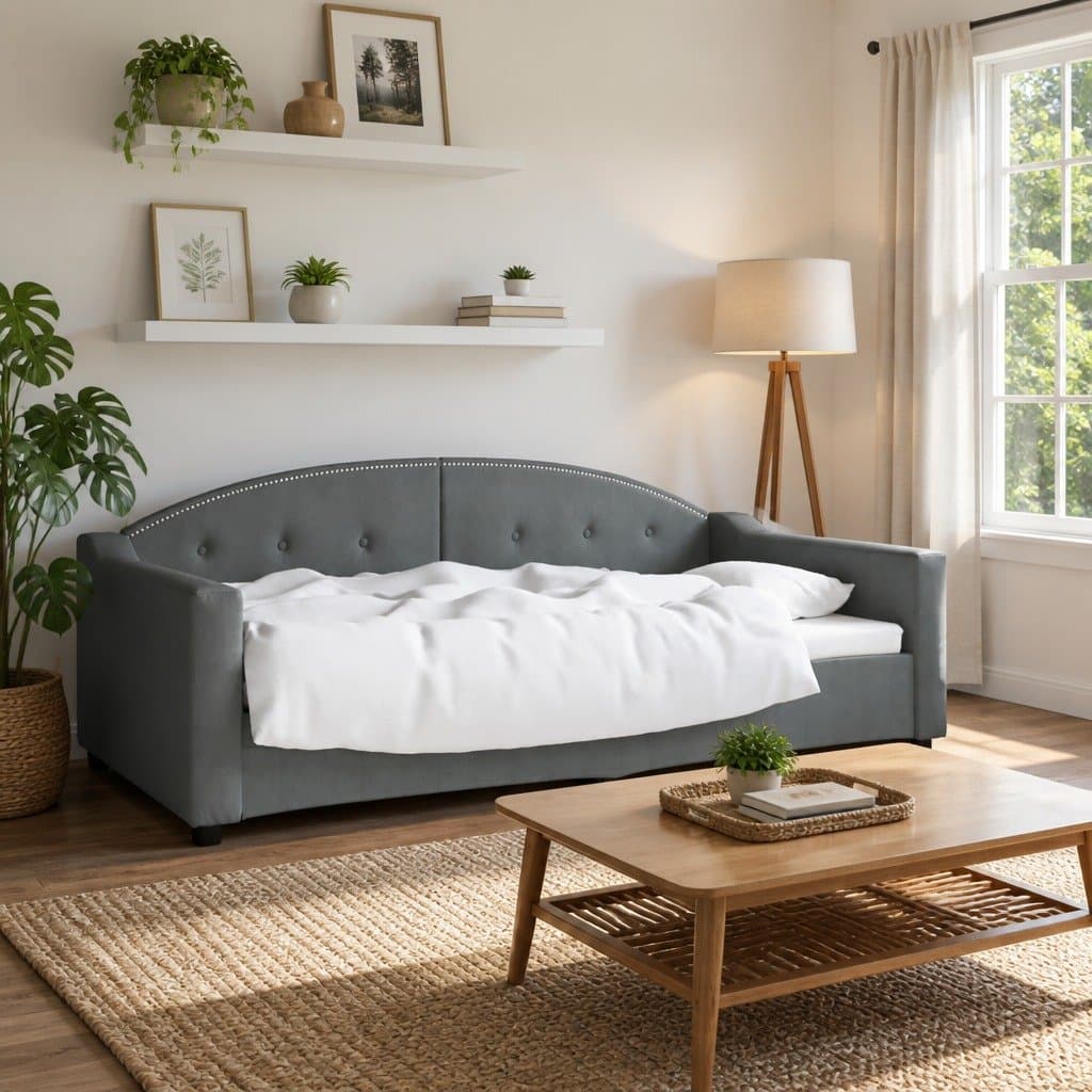 2-in-1 Grey Fabric Day Bed Sofa Bed 90x190cm