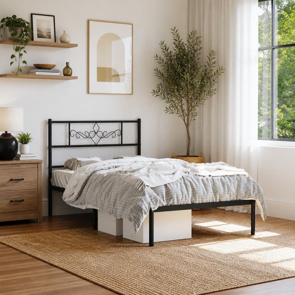Black Metal Bed Frame King Single 107x203cm