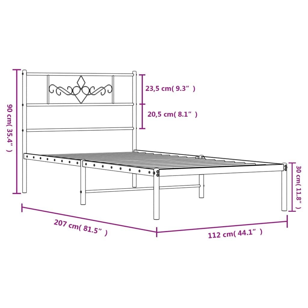 Black Metal Bed Frame King Single 107x203cm