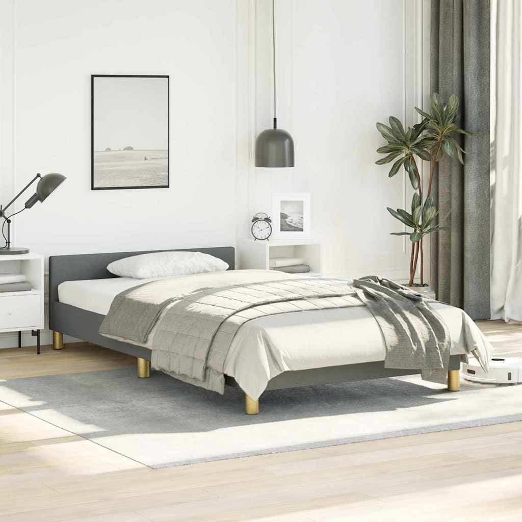King Single Grey Fabric Bed Frame with Supportive Headboard