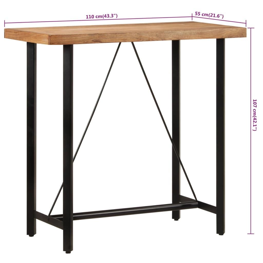 Solid Acacia Wood Bar Table with Iron Frame 110x55x107 cm