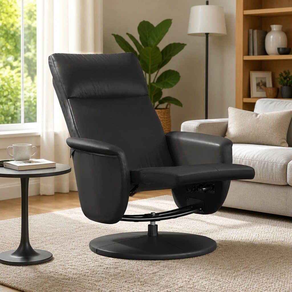 Black Faux Leather Recliner Chair with Footrest