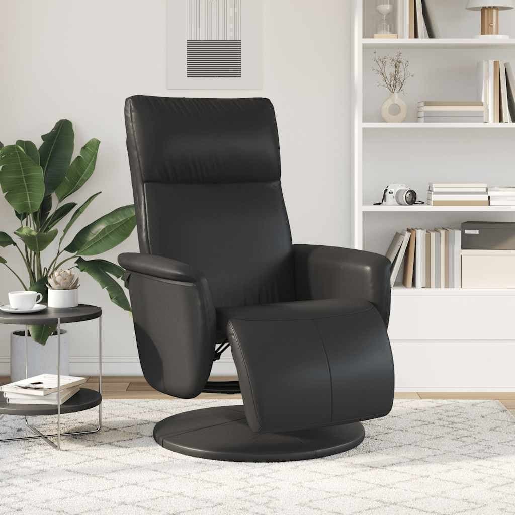 Black Faux Leather Recliner Chair with Footrest