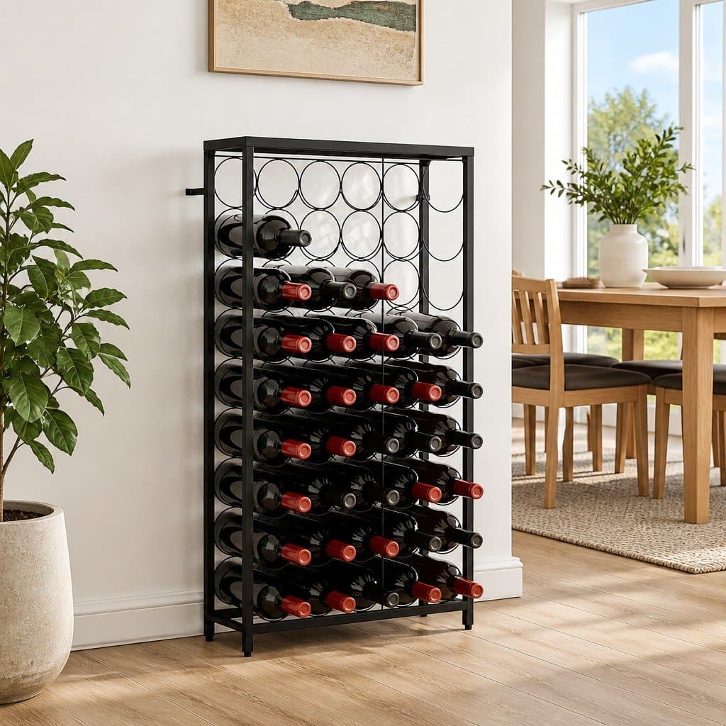 Black Wrought Iron Wine Rack for 45 Bottles