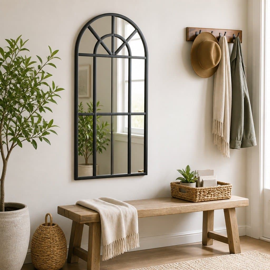 Black Arch Iron Frame Wall Mirror 30x60 cm for Home