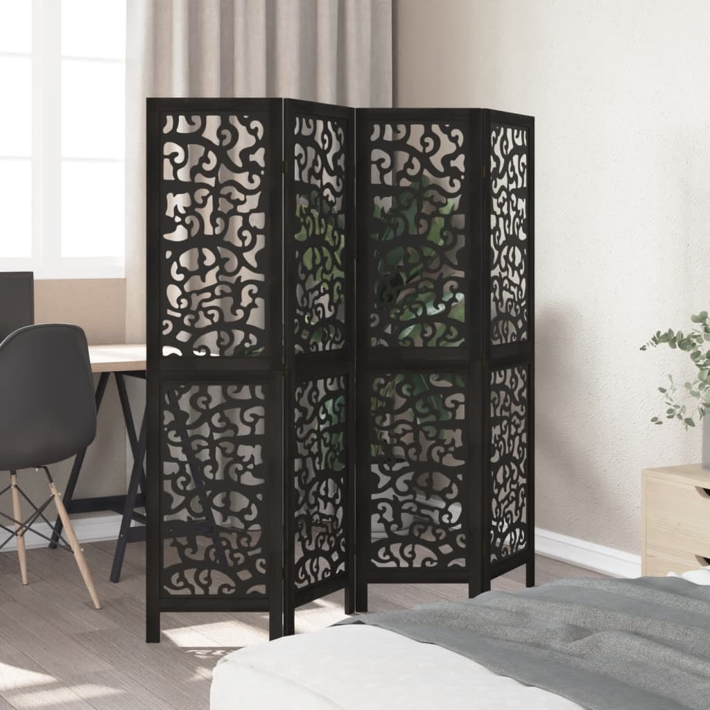 Black Folding Room Divider with 4 Durable Panels