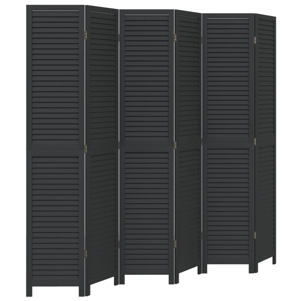 Black Solid Wood Room Divider with 6 Folding Panels