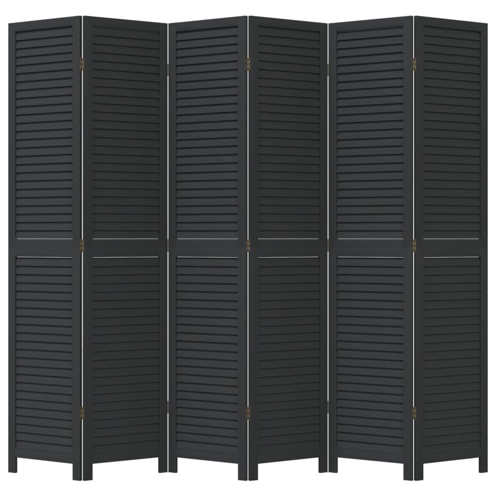 Black Solid Wood Room Divider with 6 Folding Panels