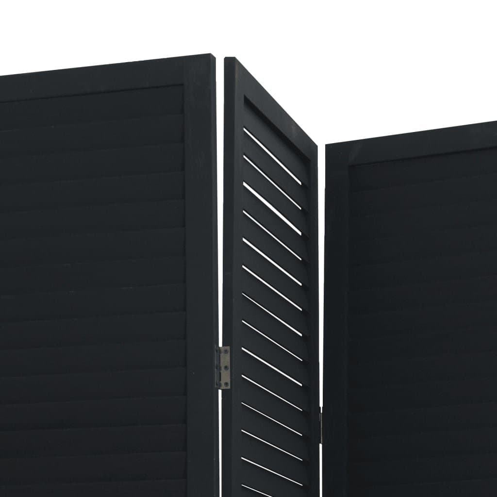 Black Solid Wood Room Divider with 6 Folding Panels