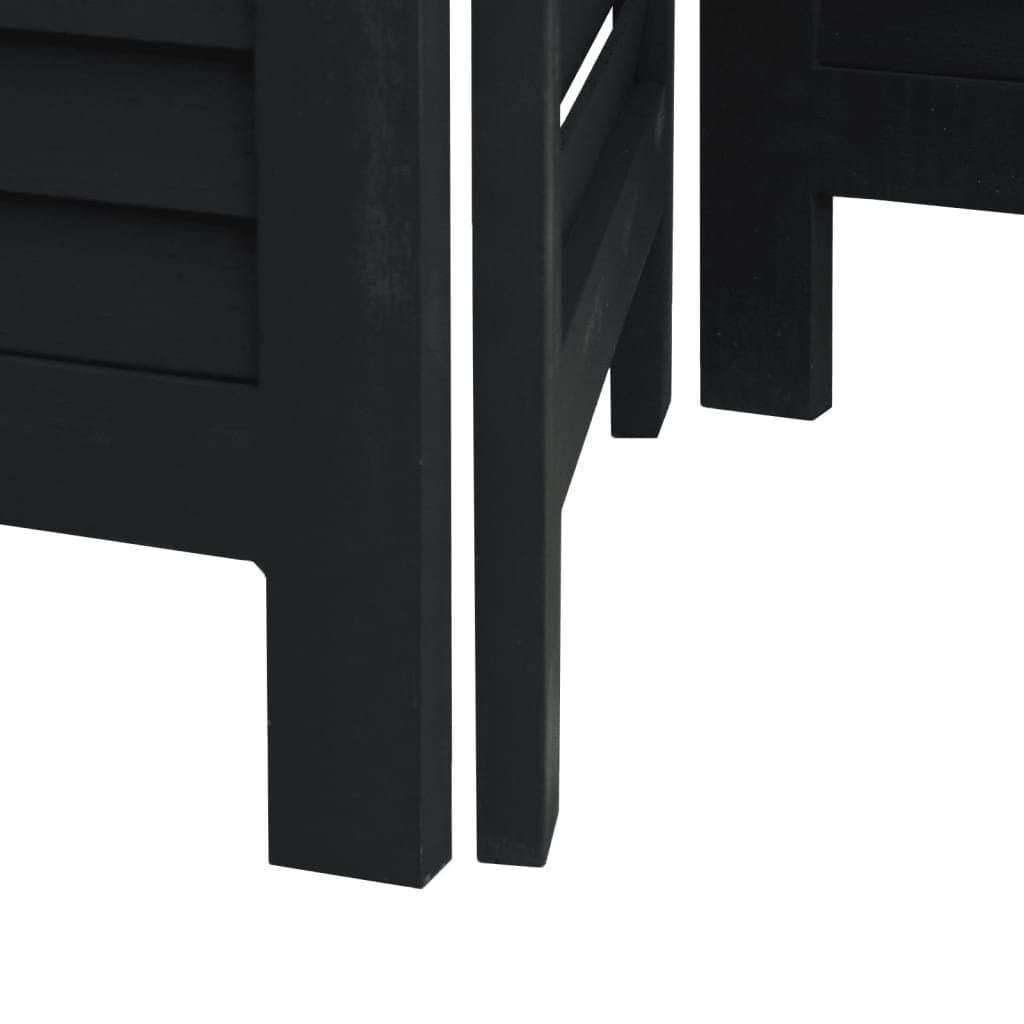 Black Solid Wood Room Divider with 6 Folding Panels