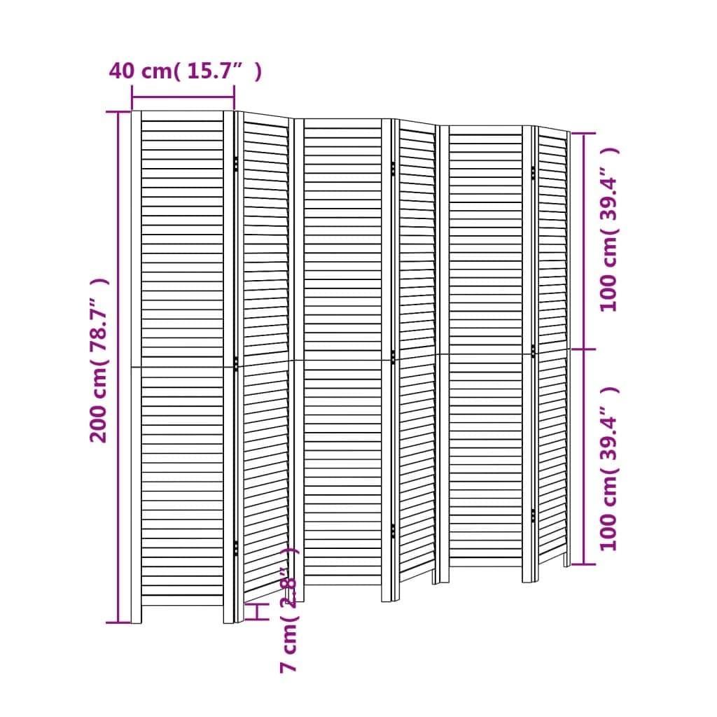 Black Solid Wood Room Divider with 6 Folding Panels