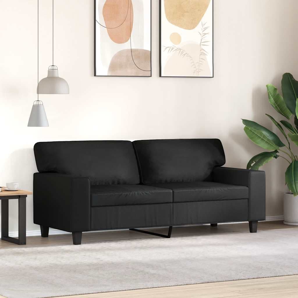 2-Seater Sofa Black 140cm Modern Lounge Couch Faux Leather Living Room Furniture