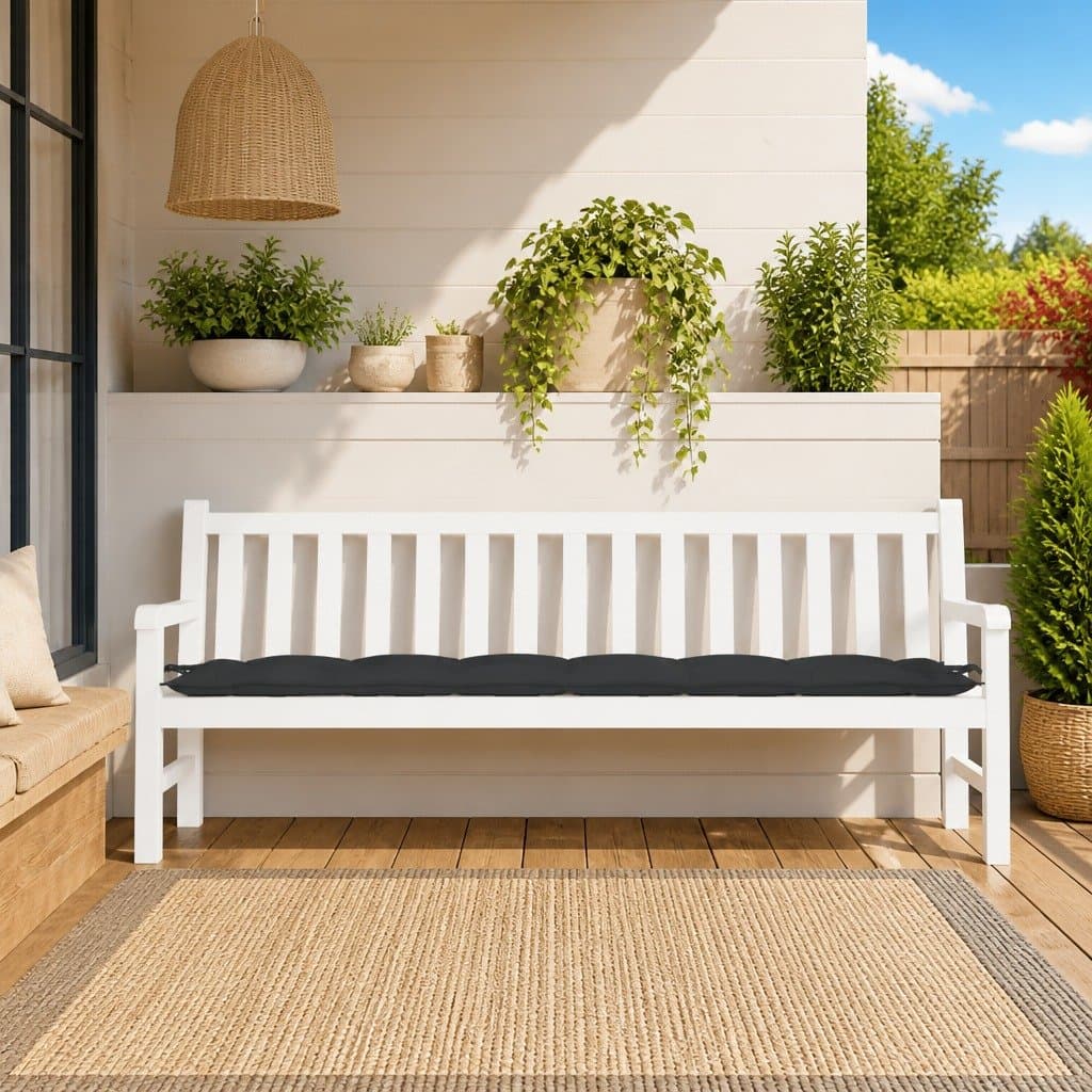 Outdoor Garden Bench Cushion Black 200x50x7cm