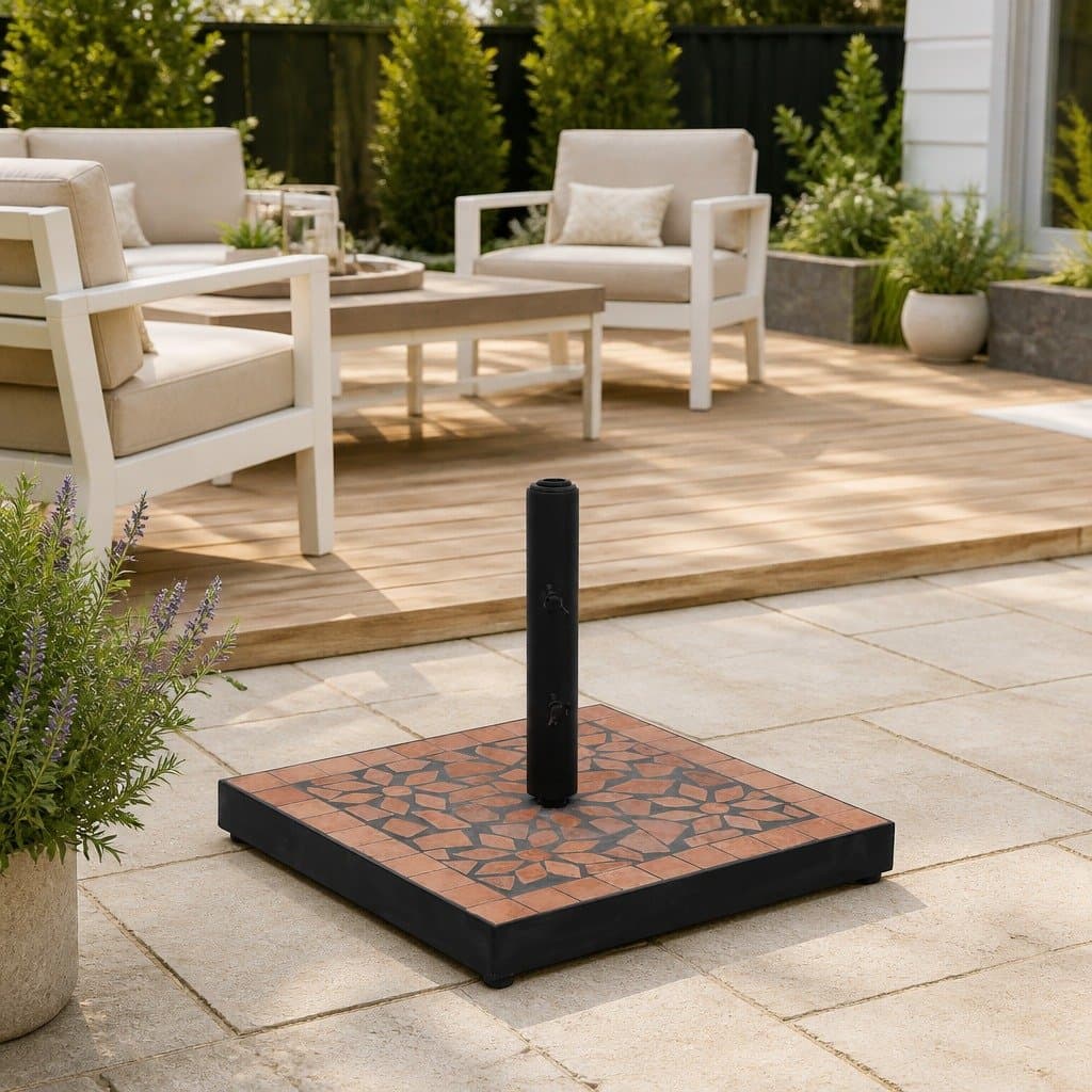 Square Brown Terracotta Parasol Base for Outdoor Umbrella