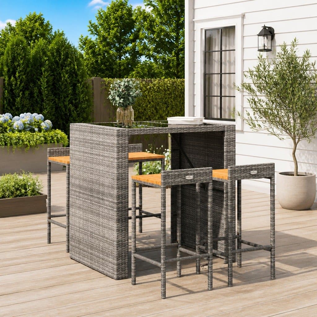 Grey Poly Rattan Bar Stools 4pcs Set
