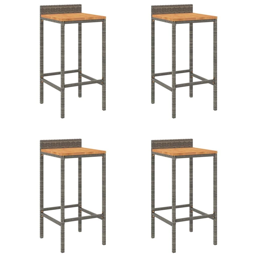 Grey Poly Rattan Bar Stools 4pcs Set