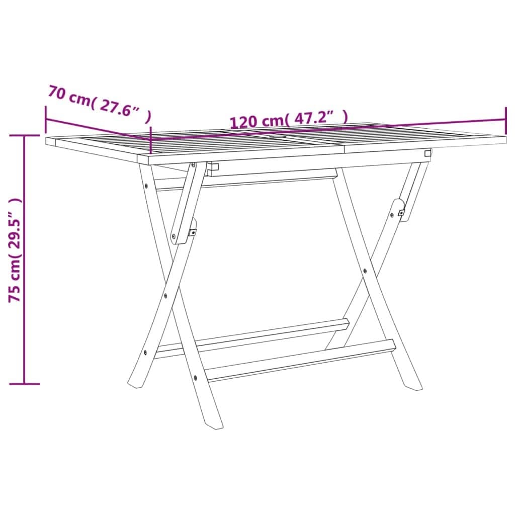 Teak Wood Folding Garden Table for Outdoor Dining 120x70x75cm