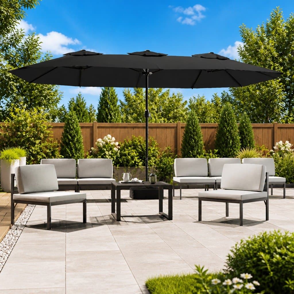Double-Head Garden Parasol with Crank Mechanism