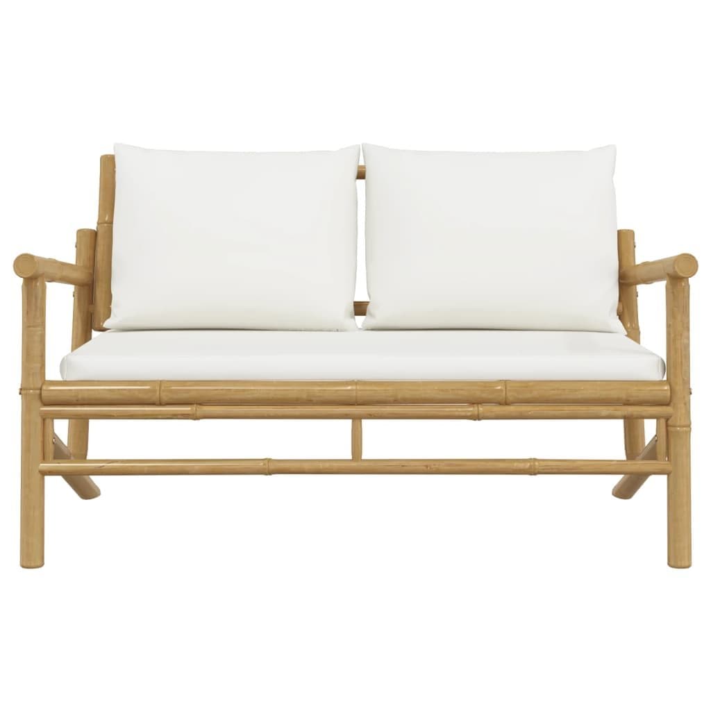 Bamboo Frame Outdoor Garden Bench with Cream Cushions