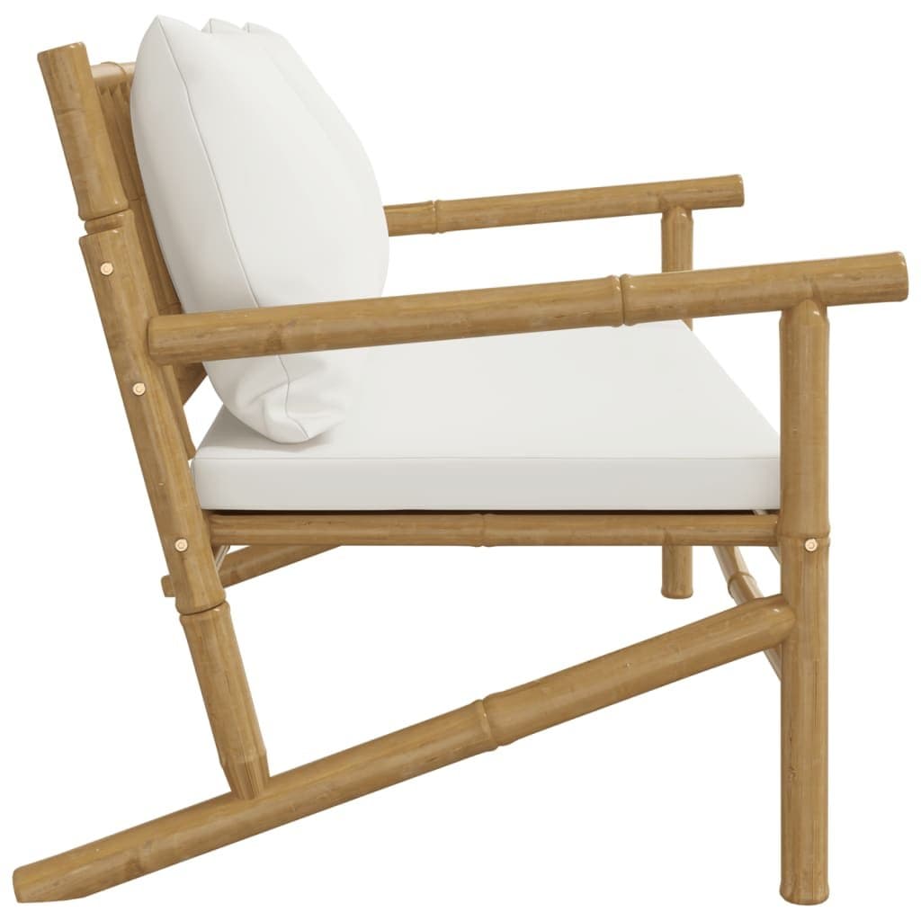 Bamboo Frame Outdoor Garden Bench with Cream Cushions