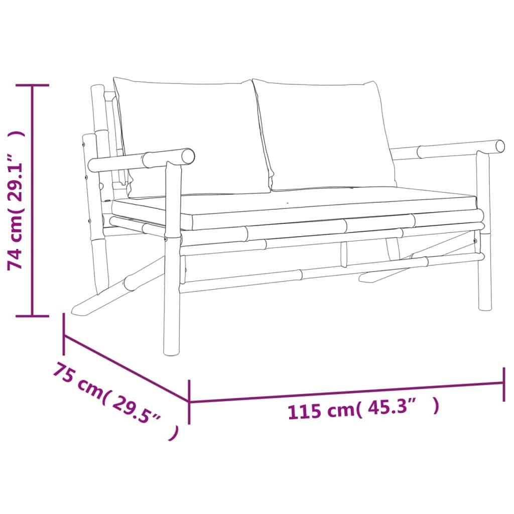 Bamboo Frame Outdoor Garden Bench with Cream Cushions