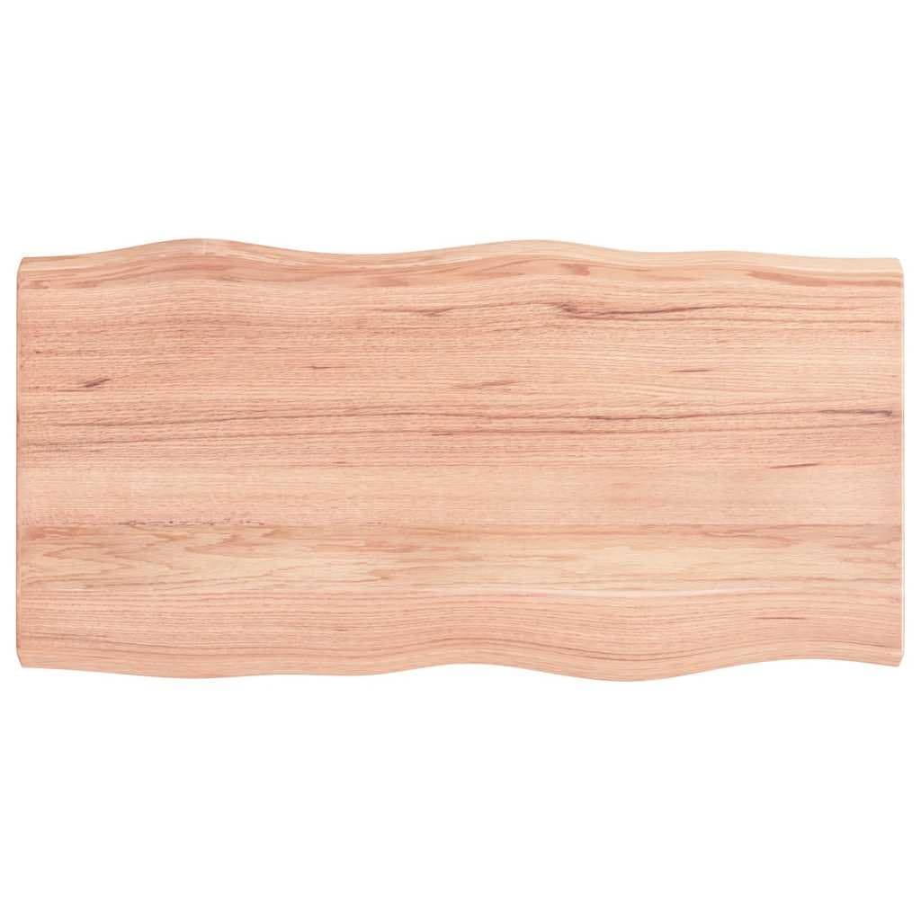 Solid Oak Wood Table Top Brown Live Edge 100x50cm Treated Tabletop Replacement