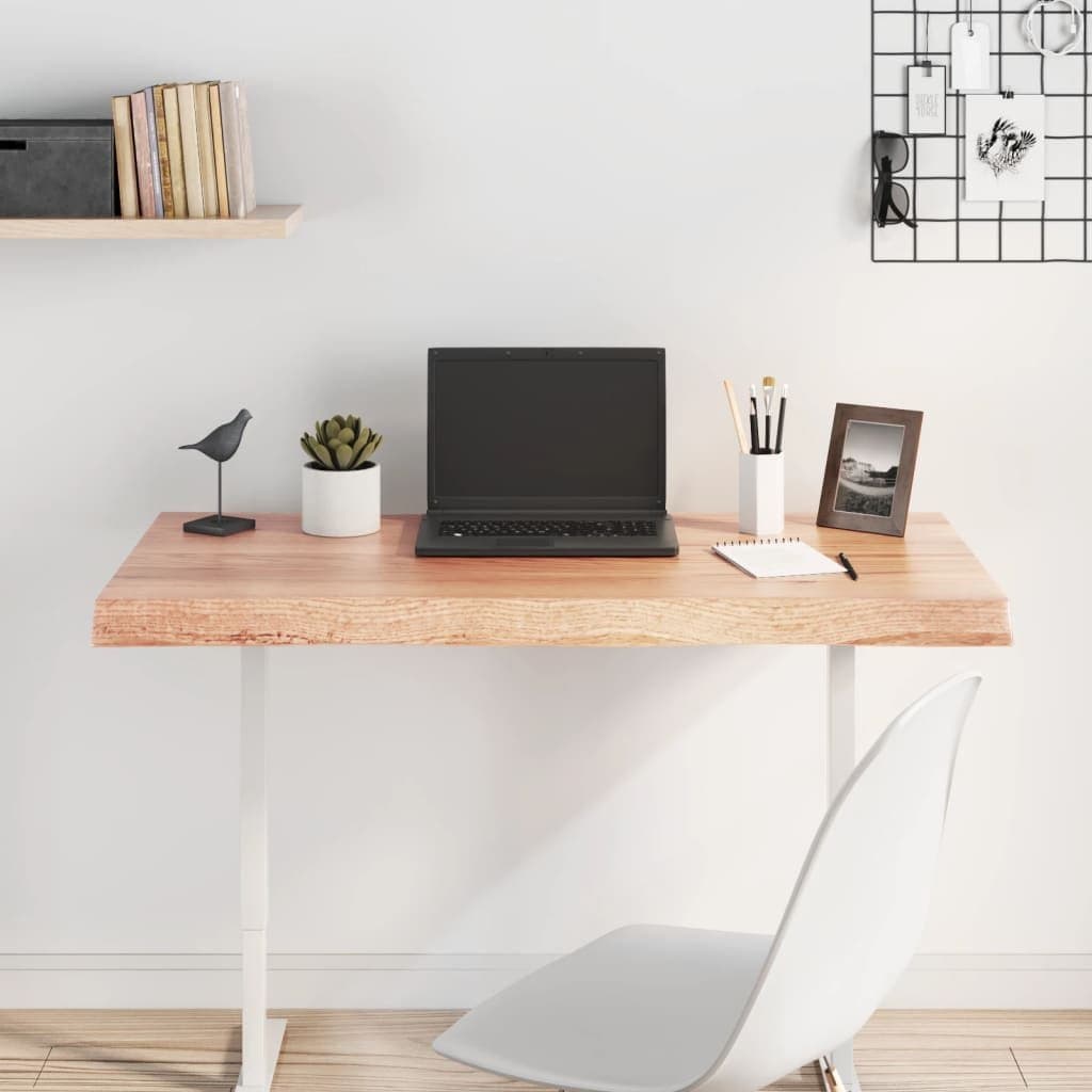 Solid Oak Wood Table Top Brown Live Edge 100x50cm Treated Tabletop Replacement