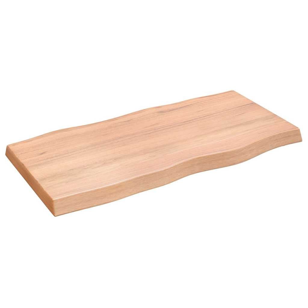 Solid Oak Wood Table Top Brown Live Edge 100x50cm Treated Tabletop Replacement