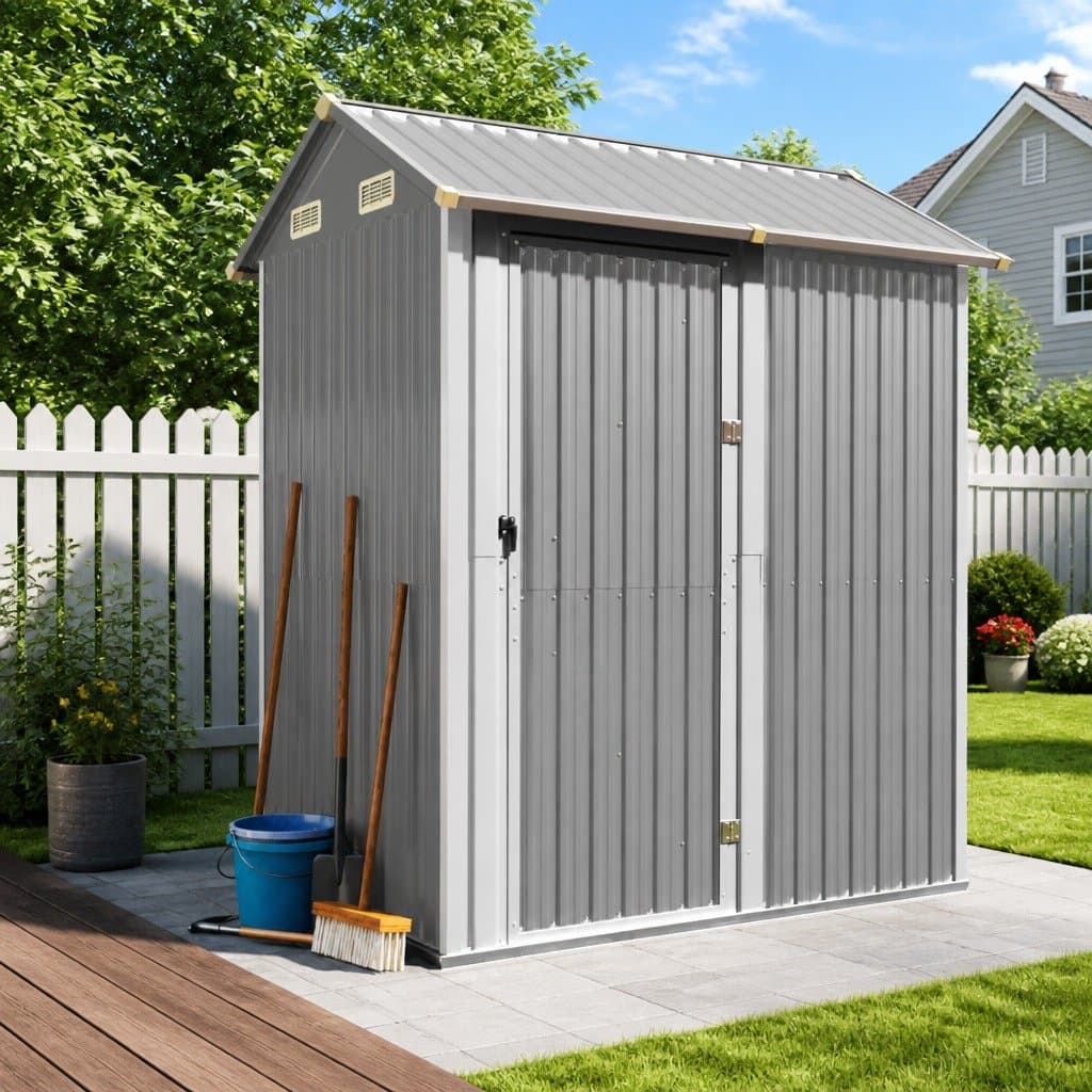 Grey Garden Shed 192x152.5x237cm for Outdoor Storage