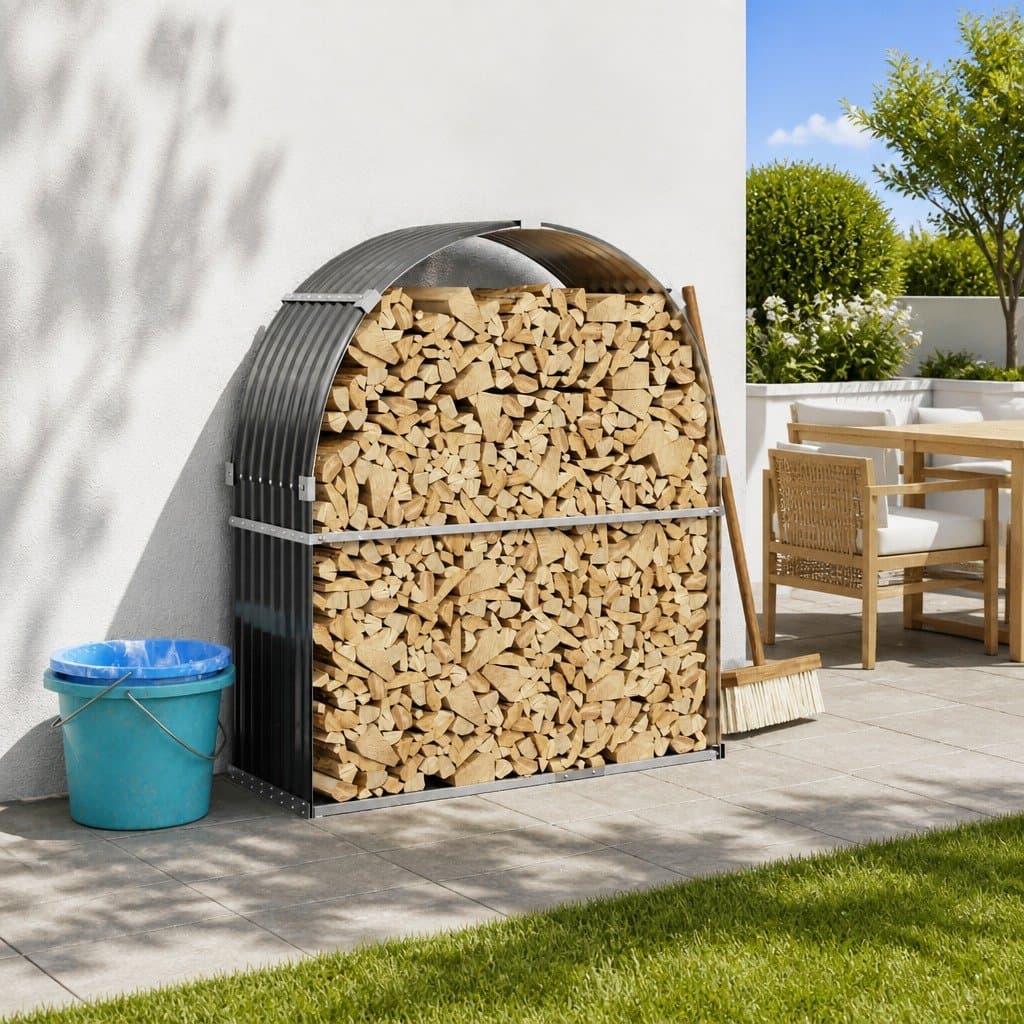 Galvanised Steel Log Holder for Firewood Storage 120x45x140cm