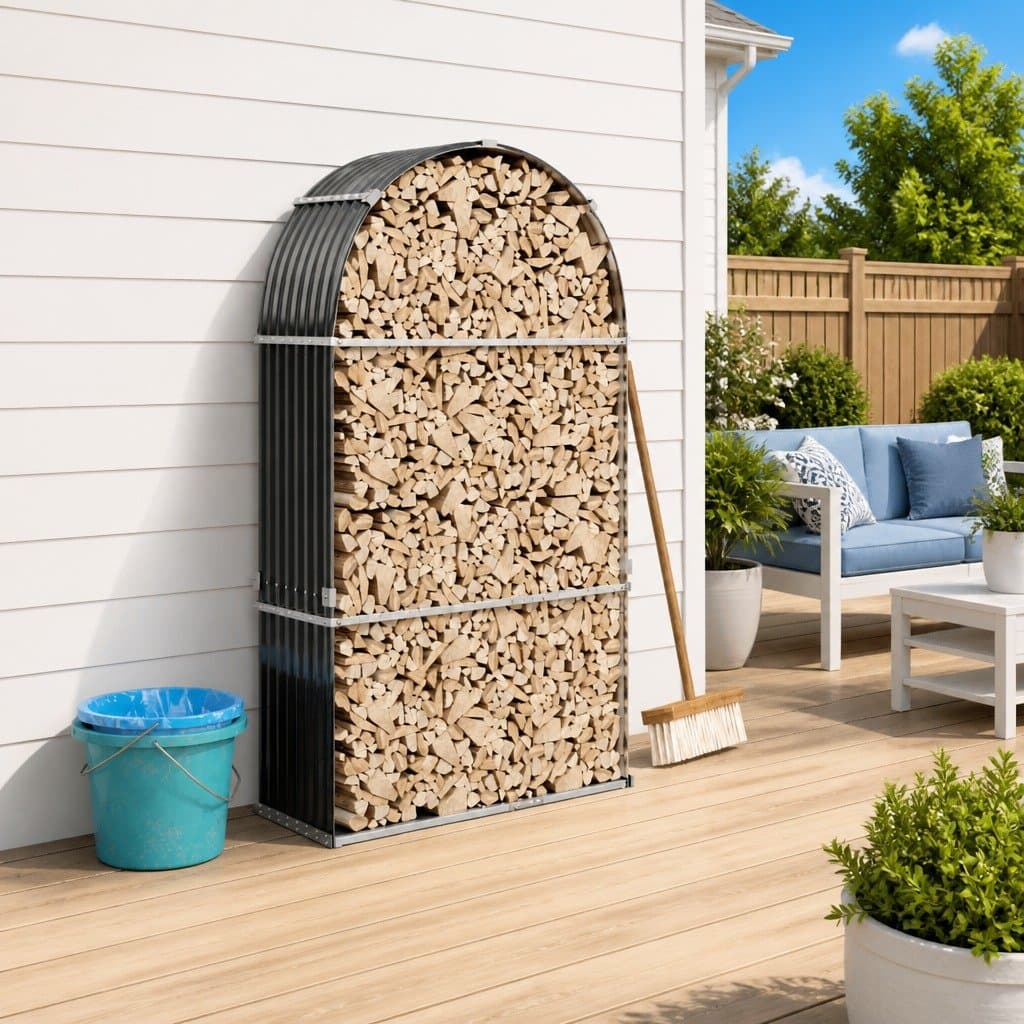 Log Holder Anthracite 120x45x210 cm Galvanised Steel Fireplace Wood Storage Rack