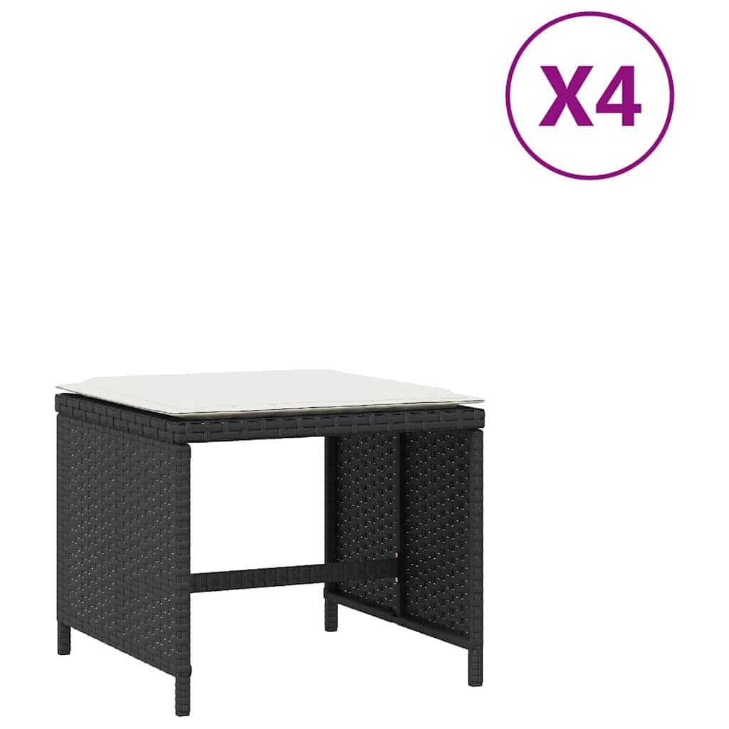 Black Garden Stools with Cushions, Set of 4