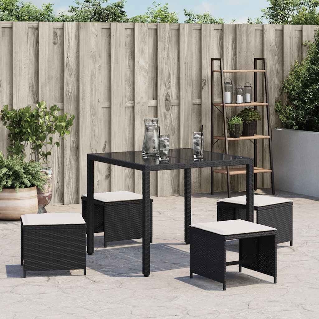Black Garden Stools with Cushions, Set of 4