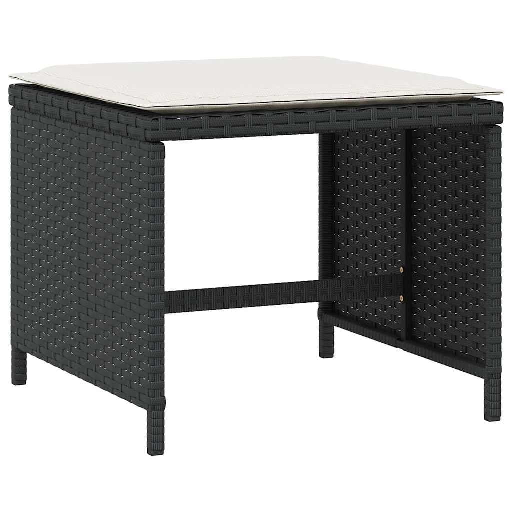 Black Garden Stools with Cushions, Set of 4