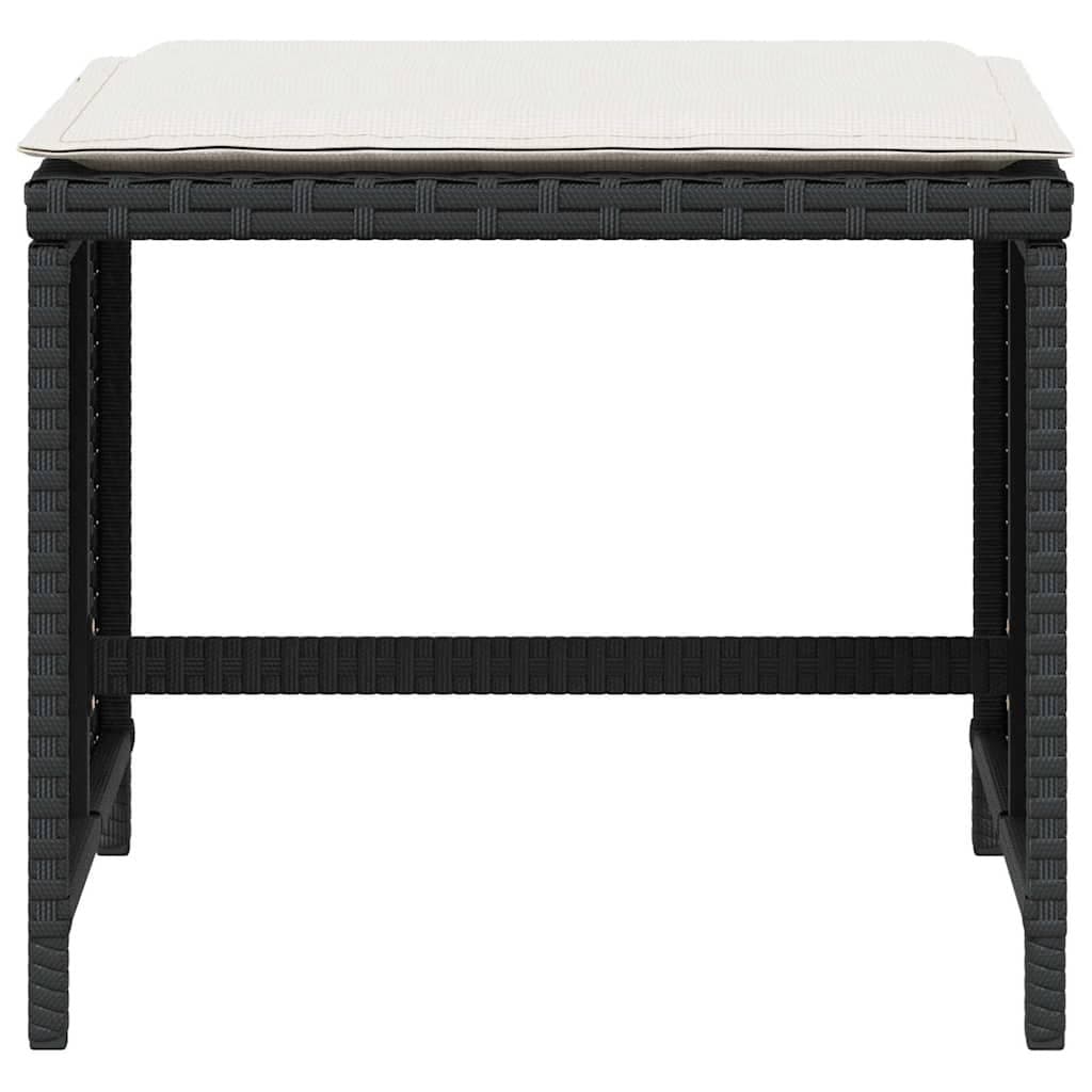 Black Garden Stools with Cushions, Set of 4