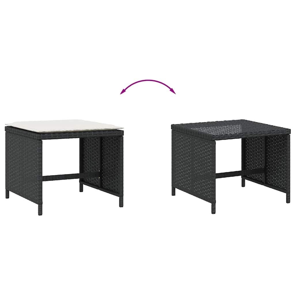 Black Garden Stools with Cushions, Set of 4