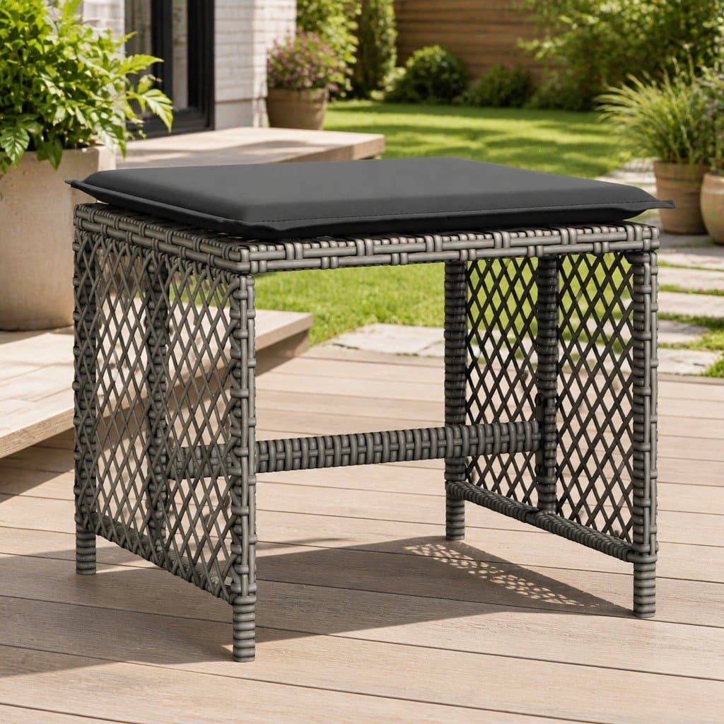 Garden Stools with Cushions 4 Piece Set Outdoor Foot Rests Grey 41x41x36cm