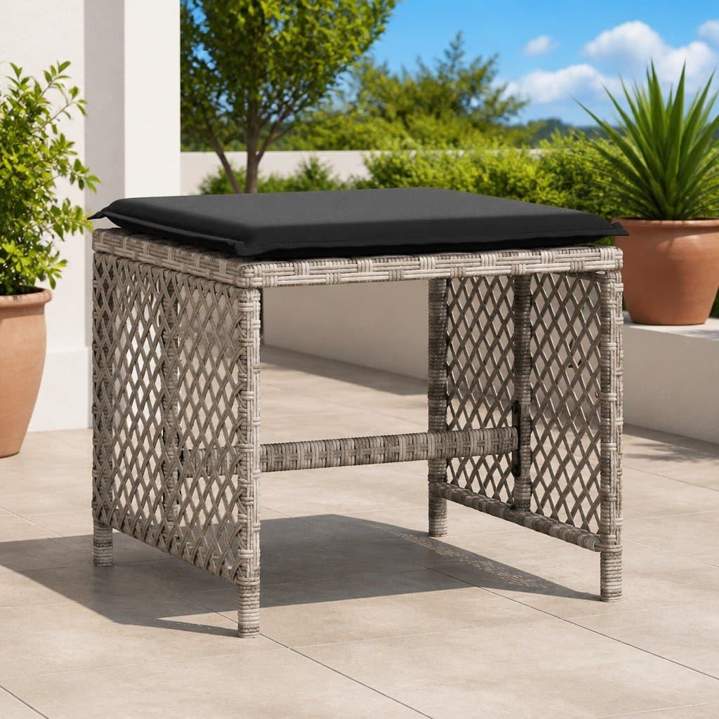 Garden Stools with Cushions 4 pcs Grey Outdoor Seating Poly Rattan Footrest