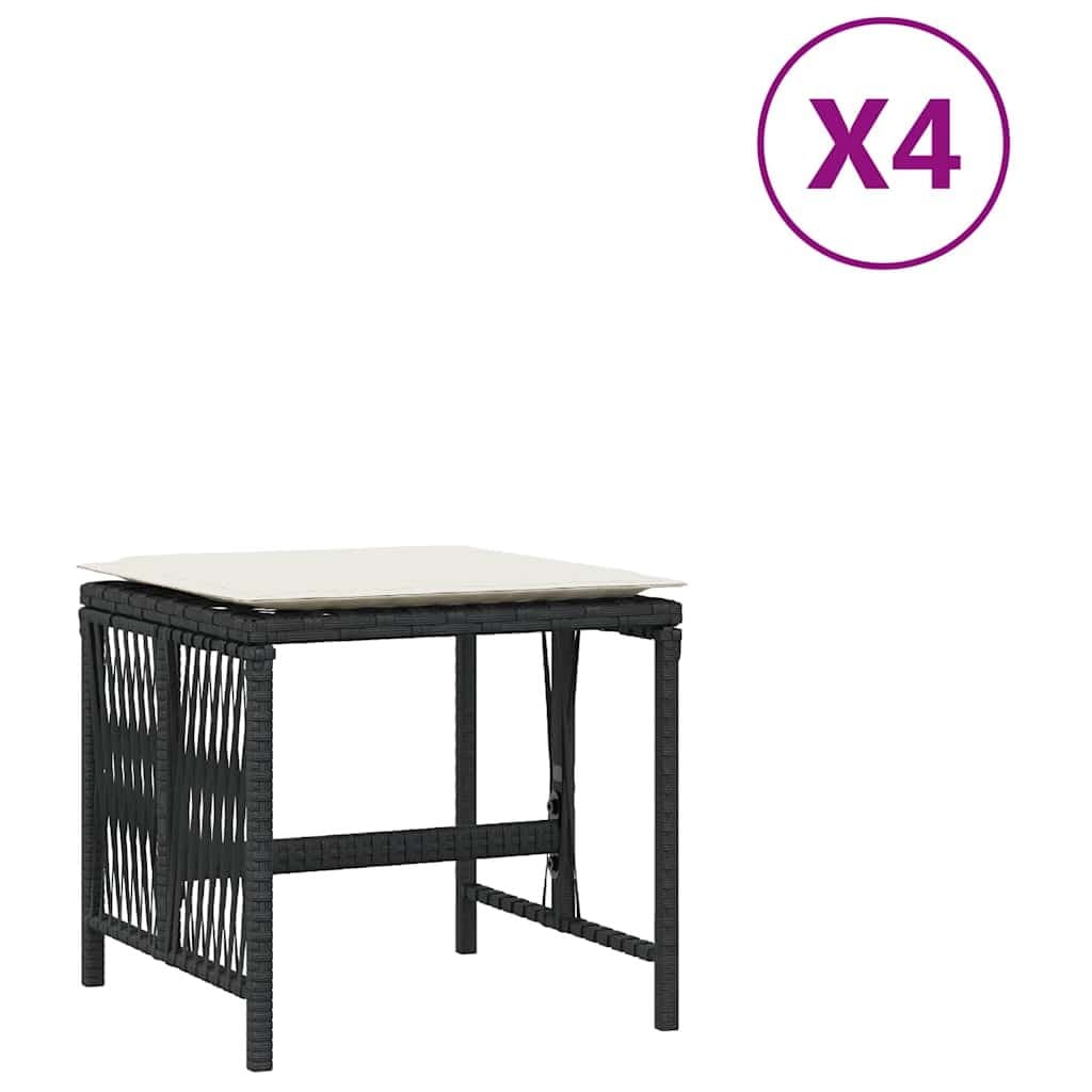 Outdoor Garden Stools with Cushions 4 pcs Black Poly Rattan Seat Pads