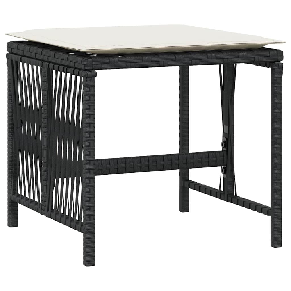 Outdoor Garden Stools with Cushions 4 pcs Black Poly Rattan Seat Pads
