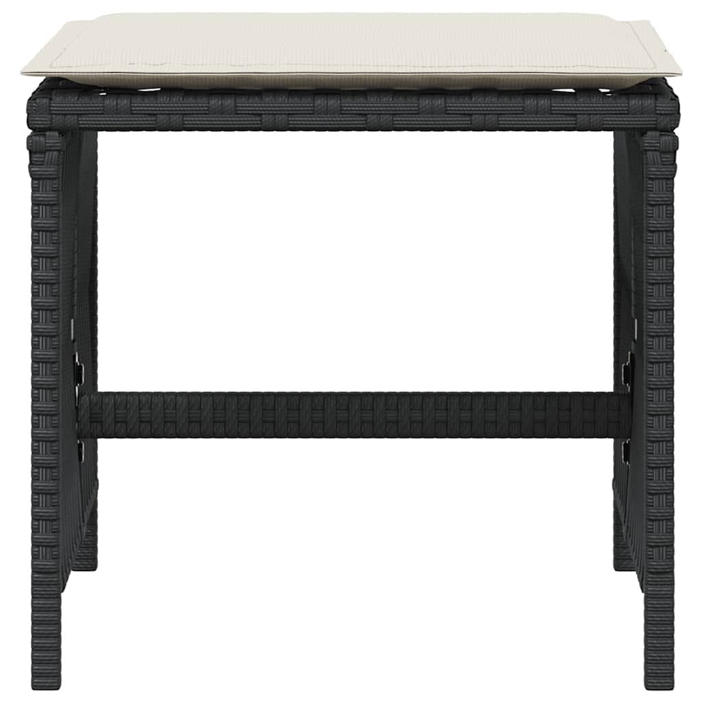 Outdoor Garden Stools with Cushions 4 pcs Black Poly Rattan Seat Pads