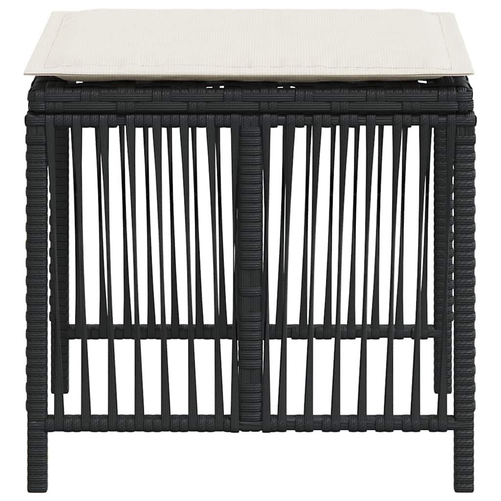 Outdoor Garden Stools with Cushions 4 pcs Black Poly Rattan Seat Pads