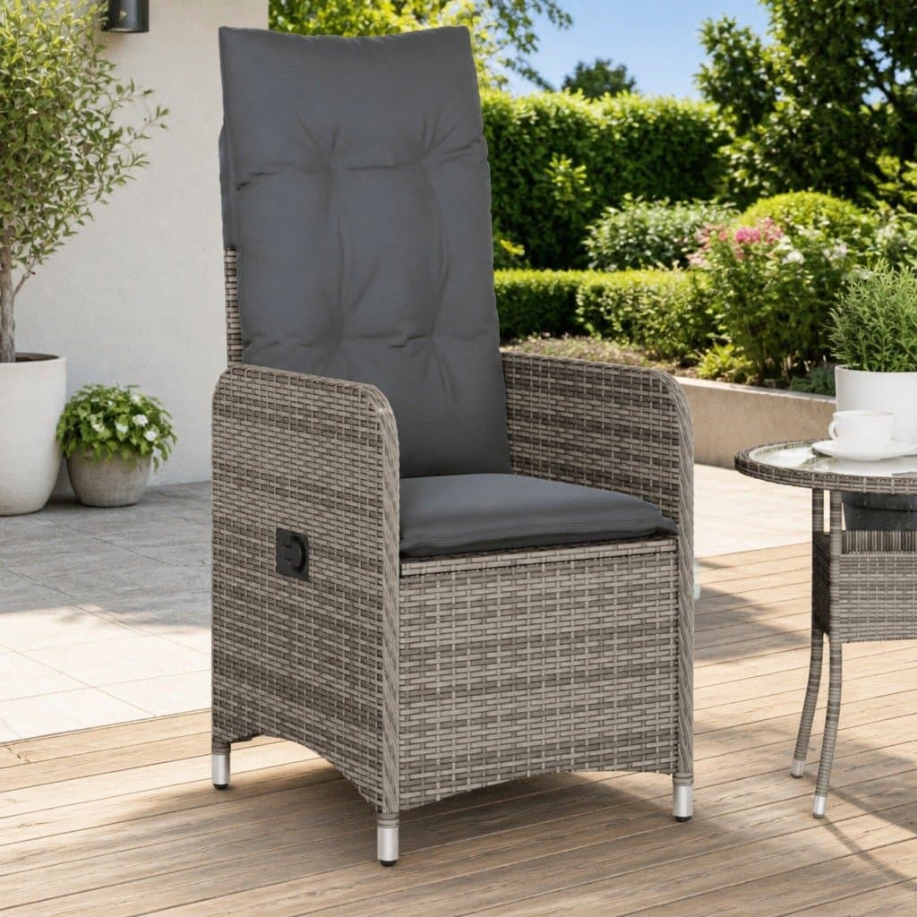 Grey Poly Rattan Outdoor Reclining Chairs Set of 2