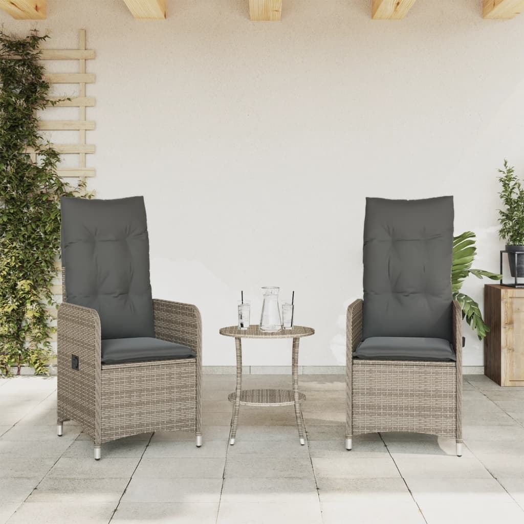 Grey Poly Rattan Outdoor Reclining Chairs Set of 2