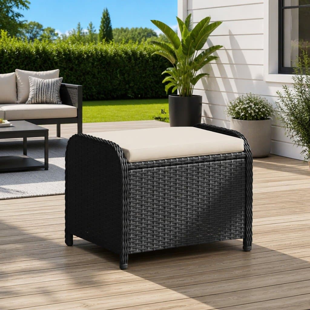 Black Garden Stool with Soft Cushion for Outdoors
